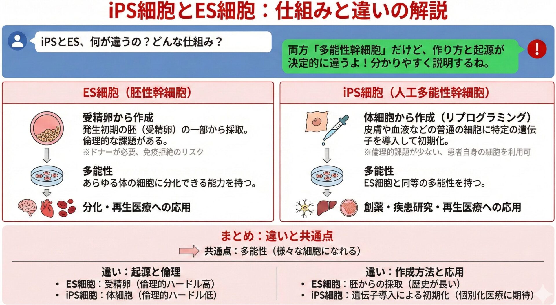 iPS細胞とES細胞の仕組み・違い