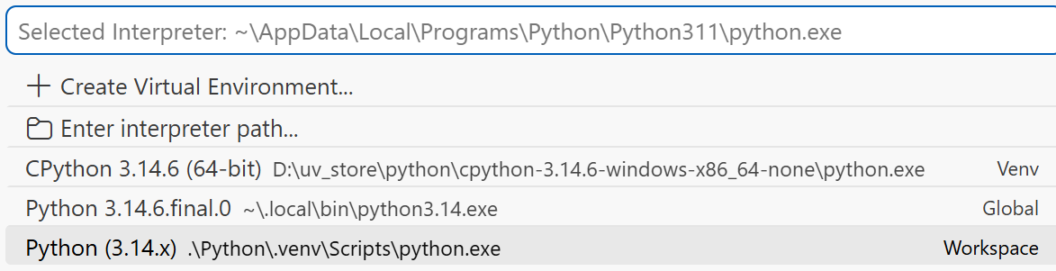 vscode python select interpreter